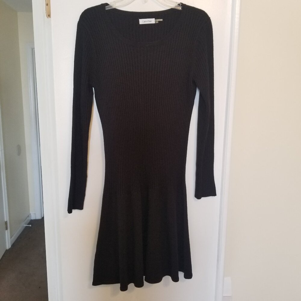 Calvin Klein Black Flared skirt Rib Knit Dress Size M